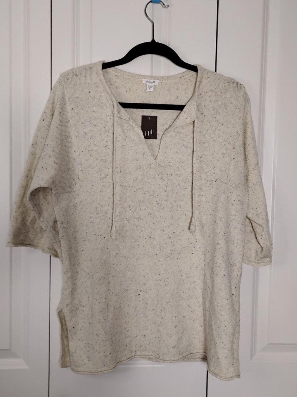 J. Jill Women's Ivory 3/4 Sleeve Oversized V-Neck Pullover Tunic Sweater Size S